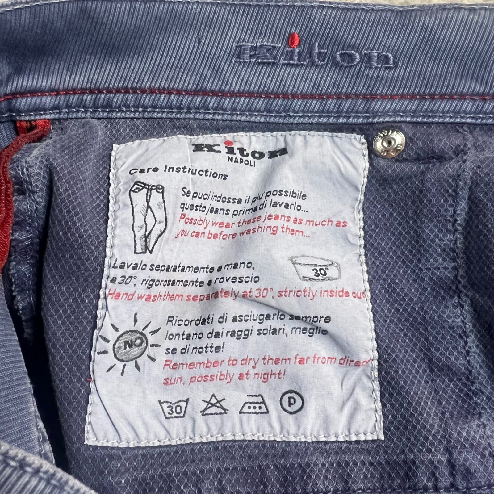 Kiton Napoli Mens 35 Corduroy Pants Blue Made in Italy Fine Wale Trousers