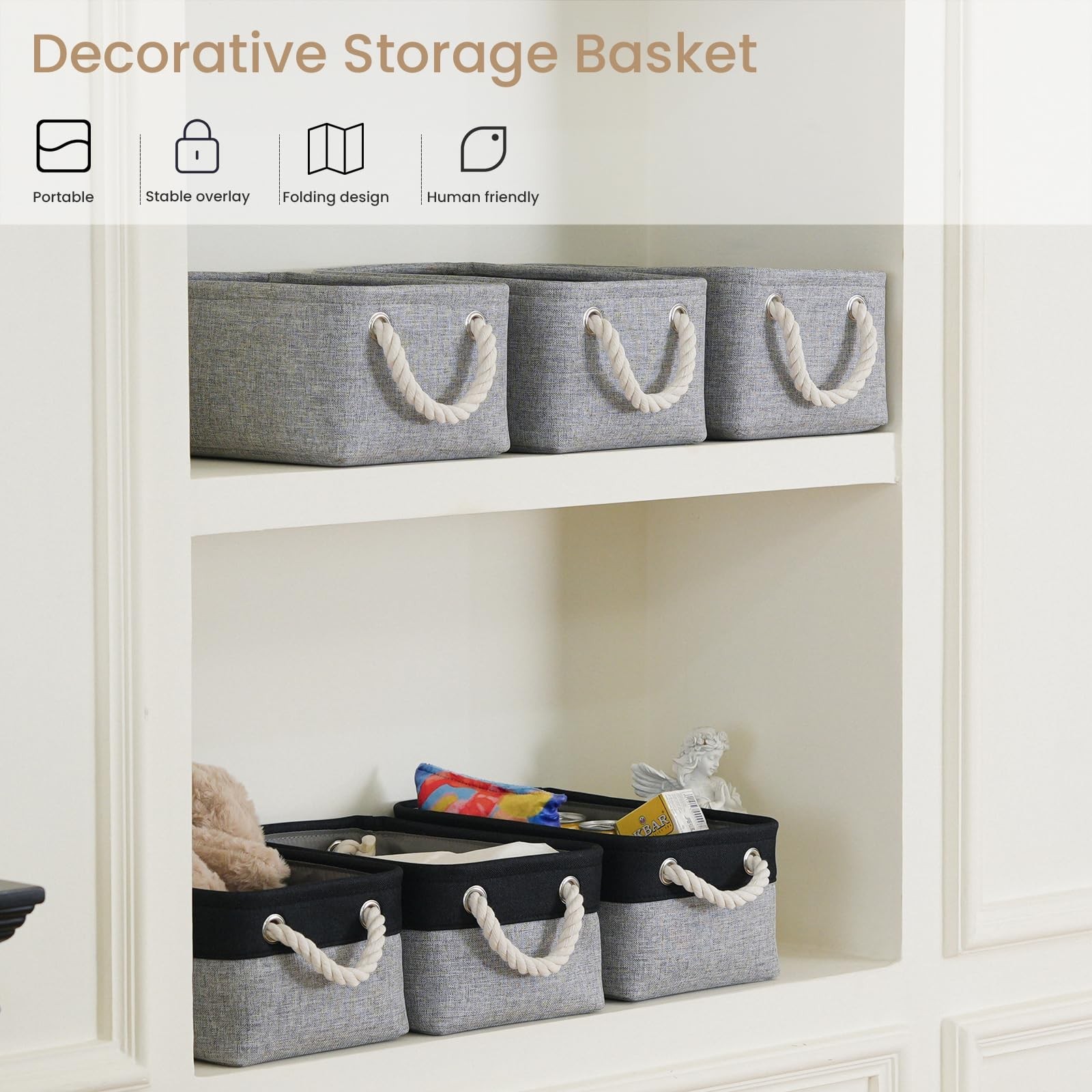 11.8×7.9×5.2 Inch Fabric Small Storage Bins with Handles 6 Pack | Foldable St…