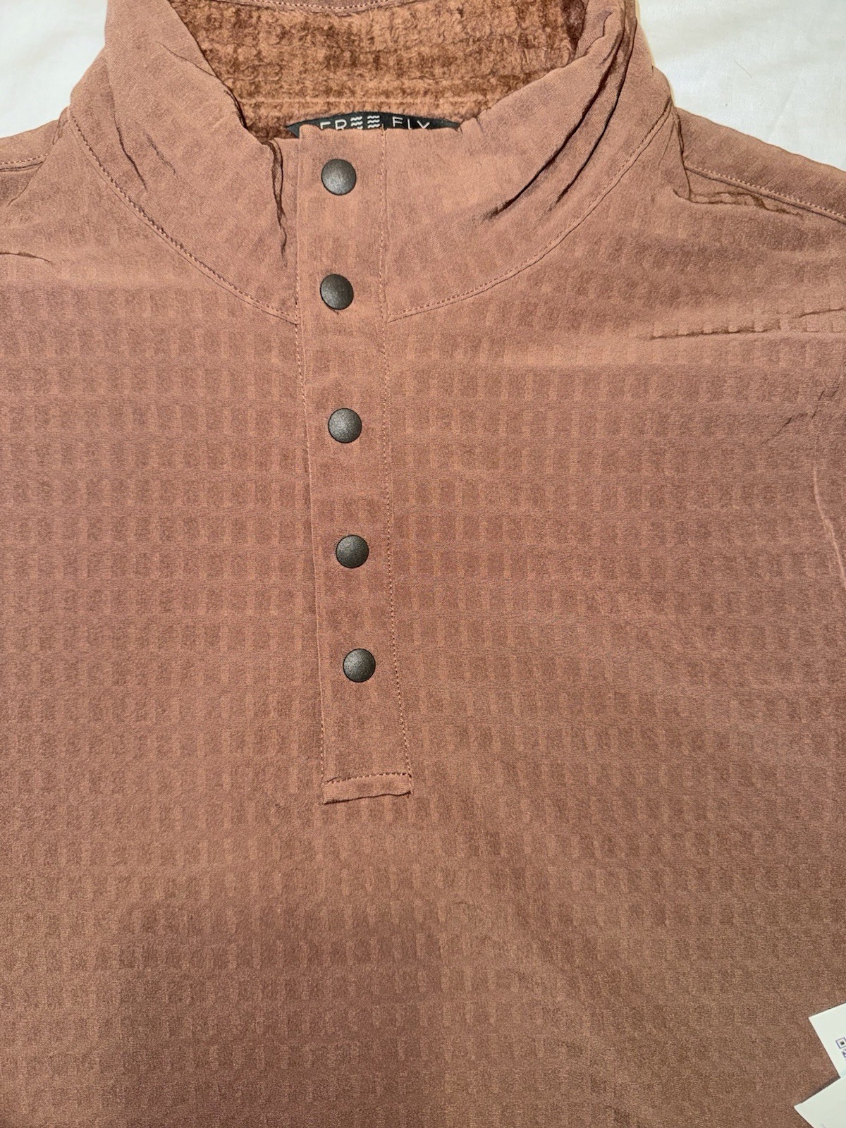 Free Fly Mens Gridback Fleece Snap Button Pullover Mustang Brown Jacket Sz L NWT