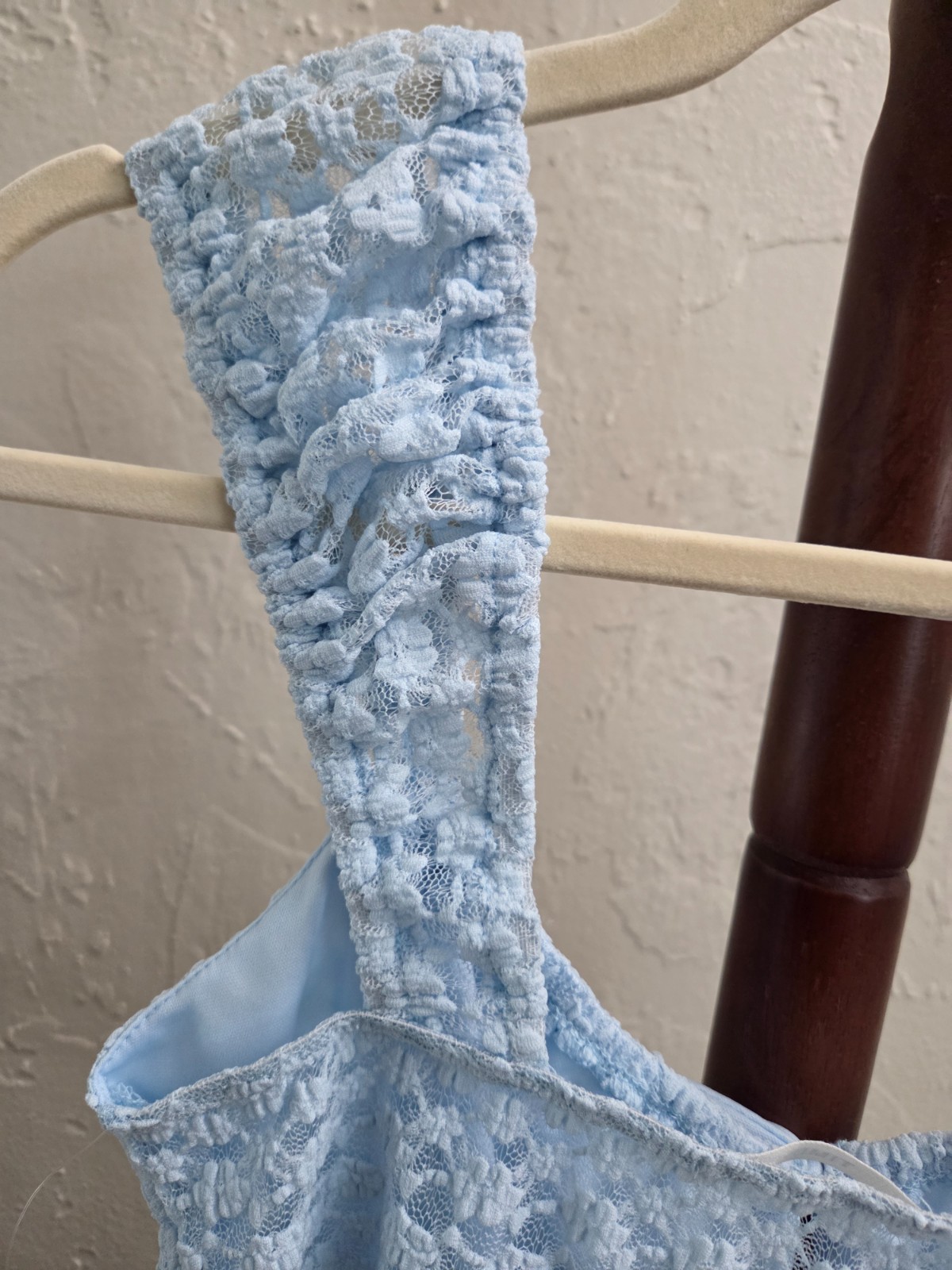 T161. Women’s Spring Summer Festival Blue Lace Tie-Front Top
