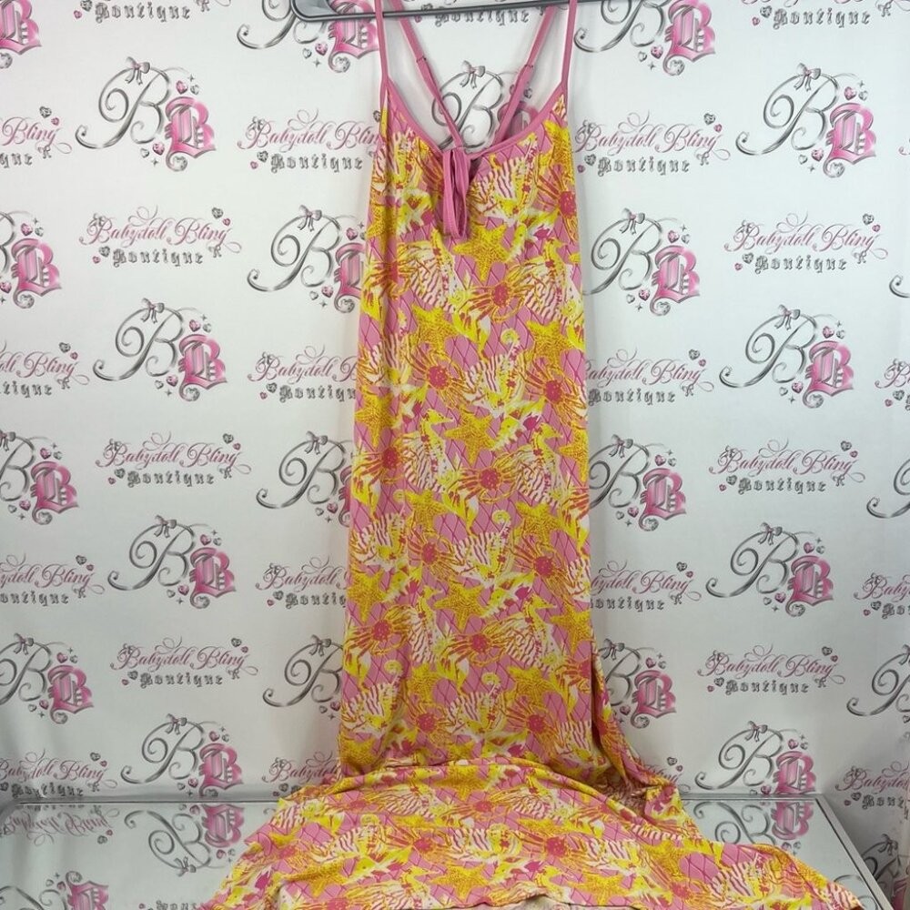 Macbeth Collection by Margaret Josephs dress starfish crabs ocean Pink Yellow