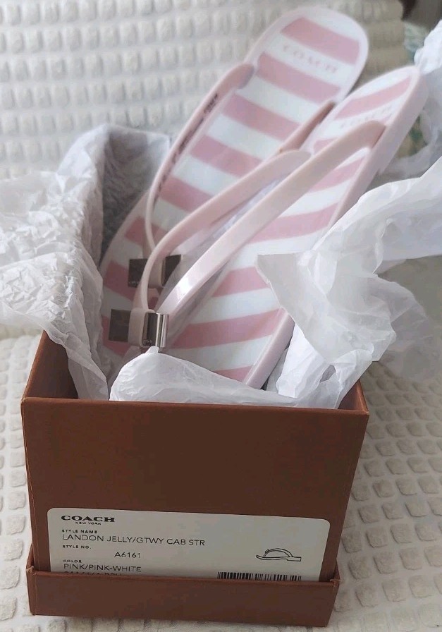 Coach Landon Jelly Flip Flop Pink Stripe 8M With Box
