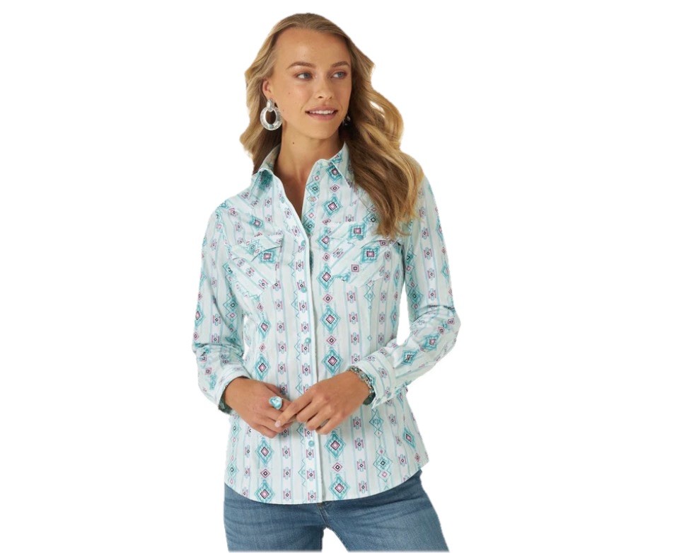 Wrangler Retro Womens XL Southwestern Pearl Snap Westerncore Shirt Aztec Cowgirl