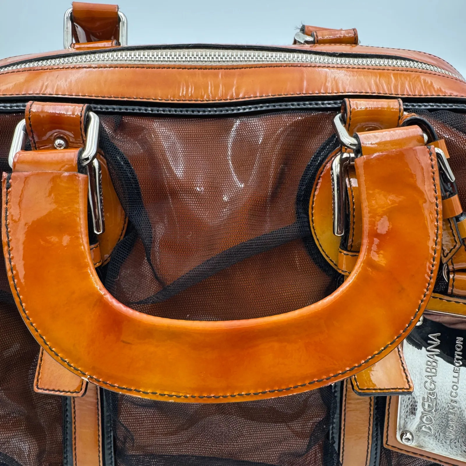 Dolce & Gabbana Patent Leather Boston Bag Orange Yellow 2Way 13.7×8.6×7.08 in