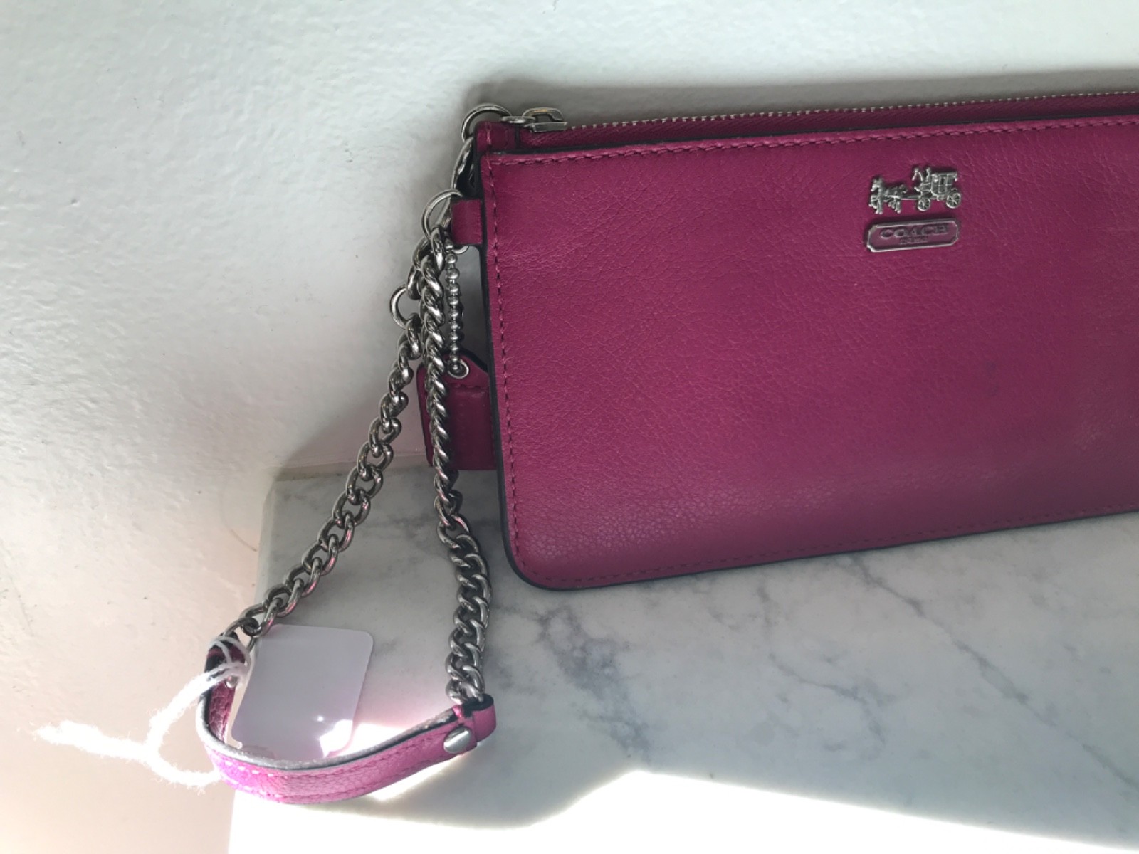 COACH Madison Leather Chain Wristlet Magenta / Silver Horse and Carriage Logo