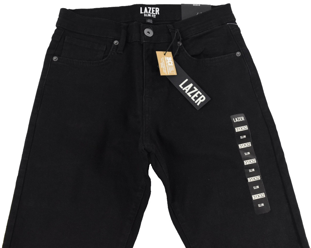 Lazer Men’s Jeans New 30 31 32 33 34 36 Black Denim 5 Pockets Slim Fit