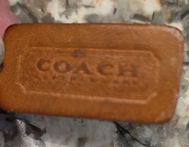 Vintage Coach Hang Tag Fob British Tan Leather 1 Sided ’80’s USA 2.25″ x 1″