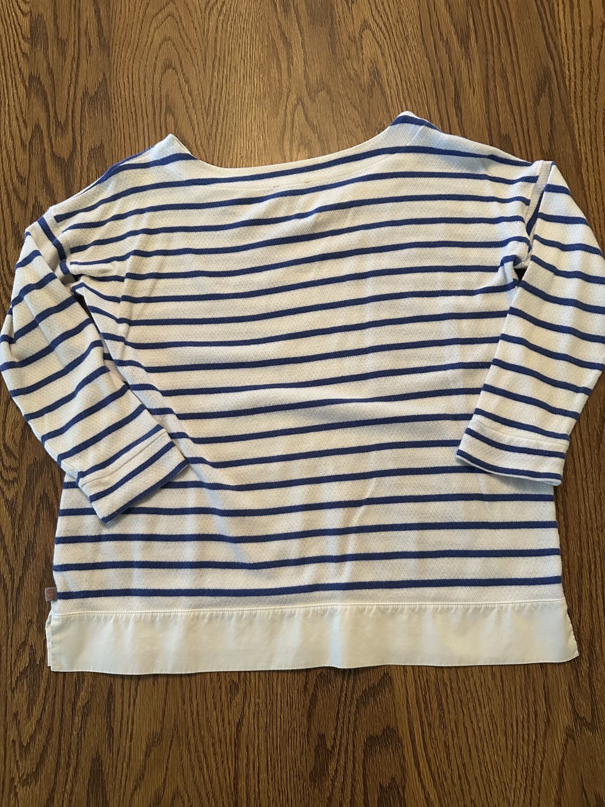 Talbots Blue White Striped Boatneck Pullover Sweater Layered Contrast Hem Size P