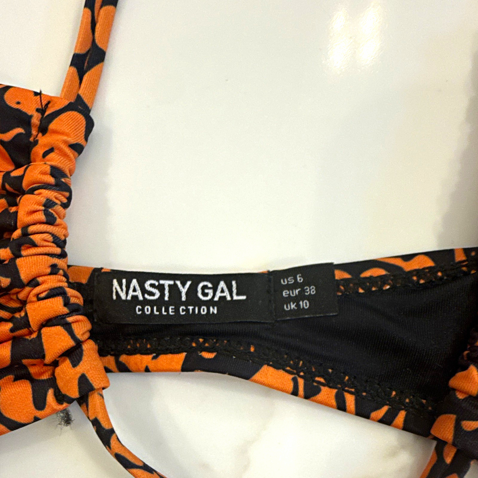 Nasty Gal Orange/Black Leopard Animal Print Bandeau Halter Bikini Top 6