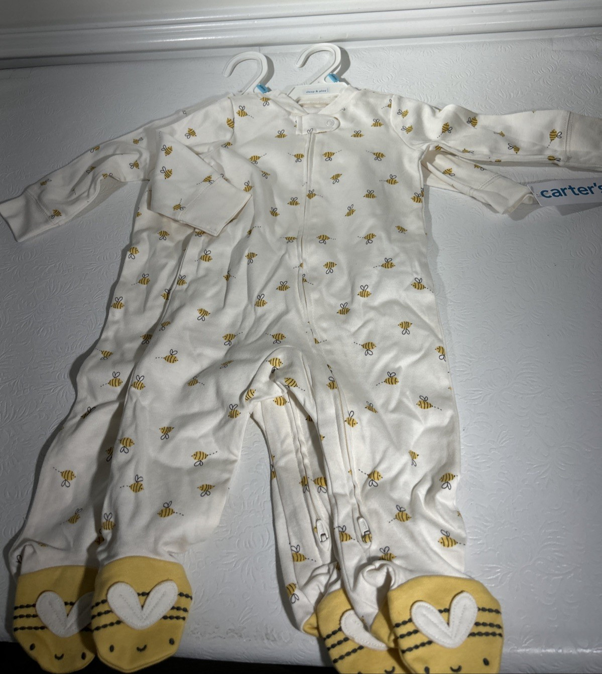 Baby Carters Bumble Bee 2-Way Zip Sleep & Play Size 6 mths w/ Footies Sleeper X2
