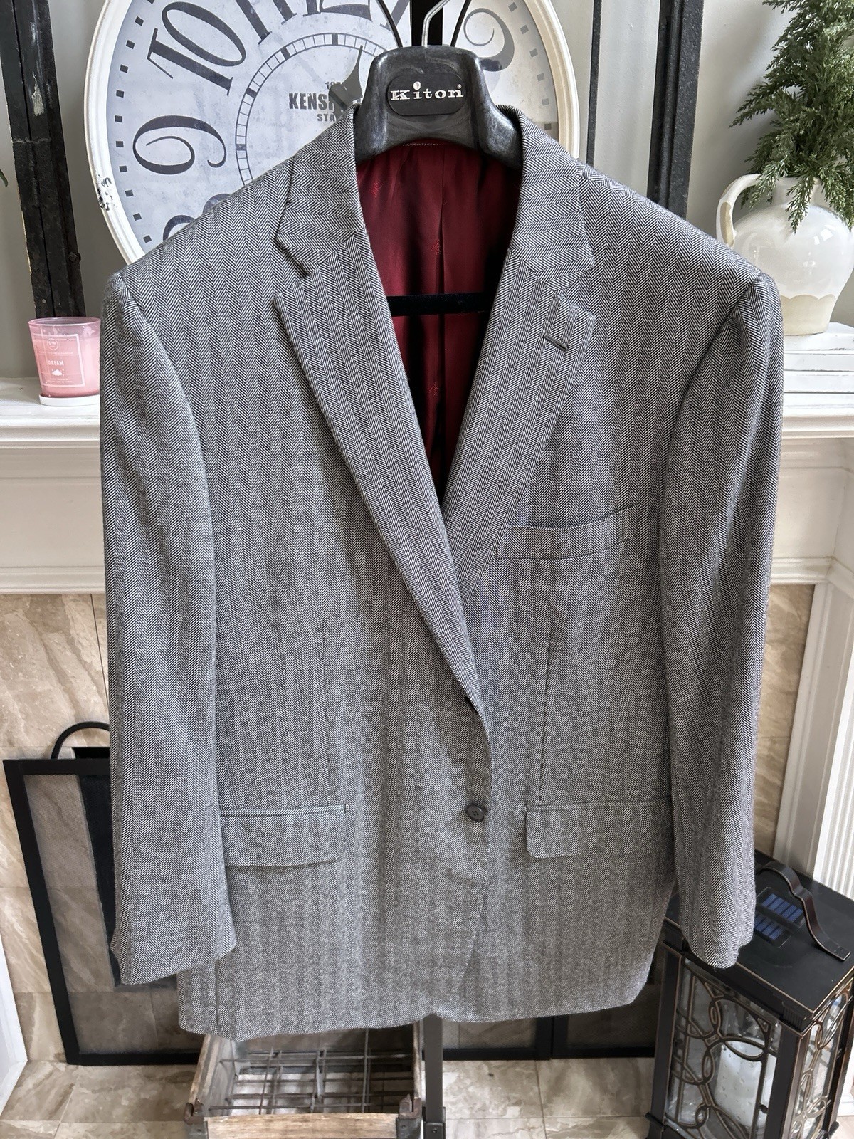 ISAIA men’s sport jacket coat – wool – black white herringbone – EU 58S US 46S