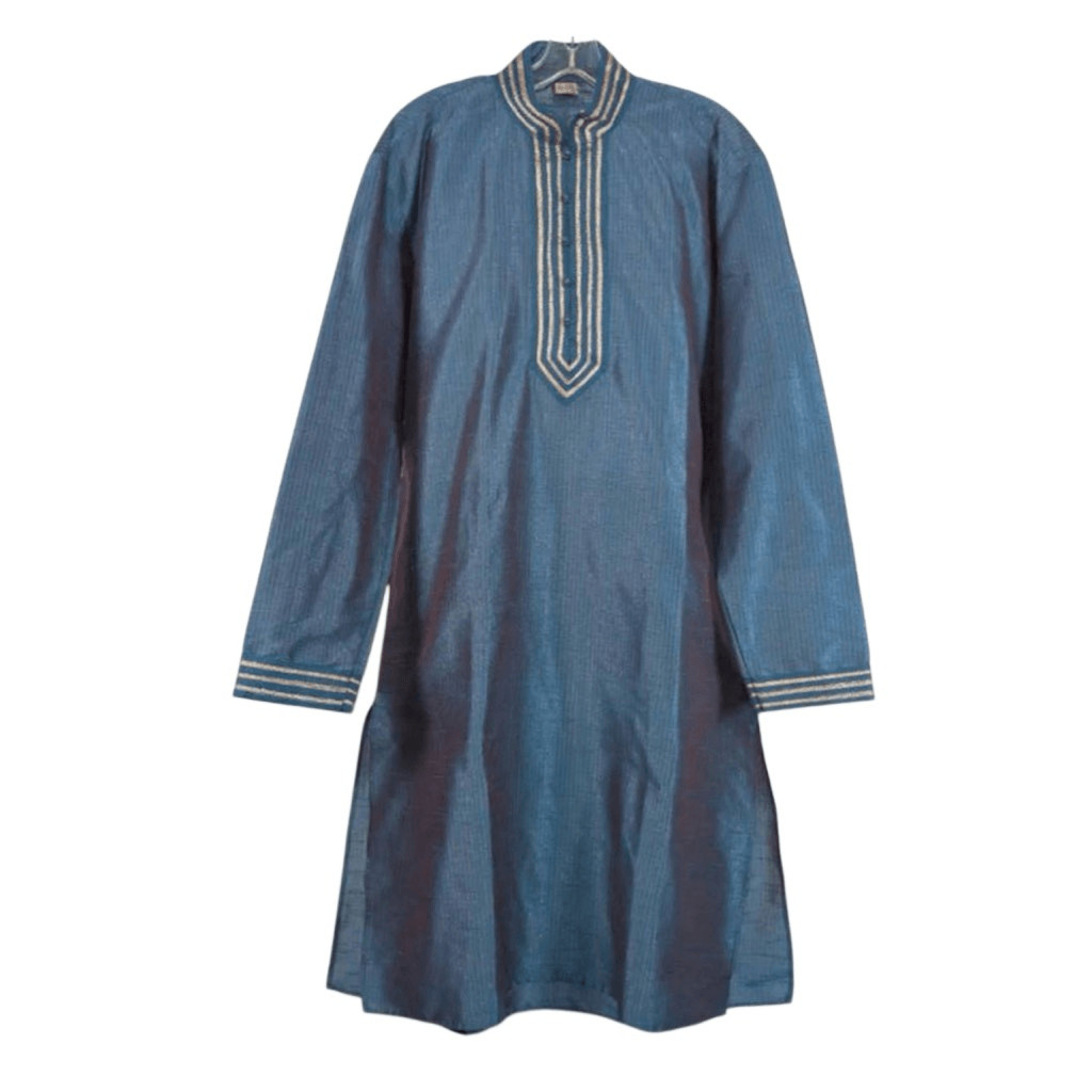 Men’s 42 105 CM Peacock Blue Silk Kurta TOP ONLY Pajama Indian Wedding Tunic