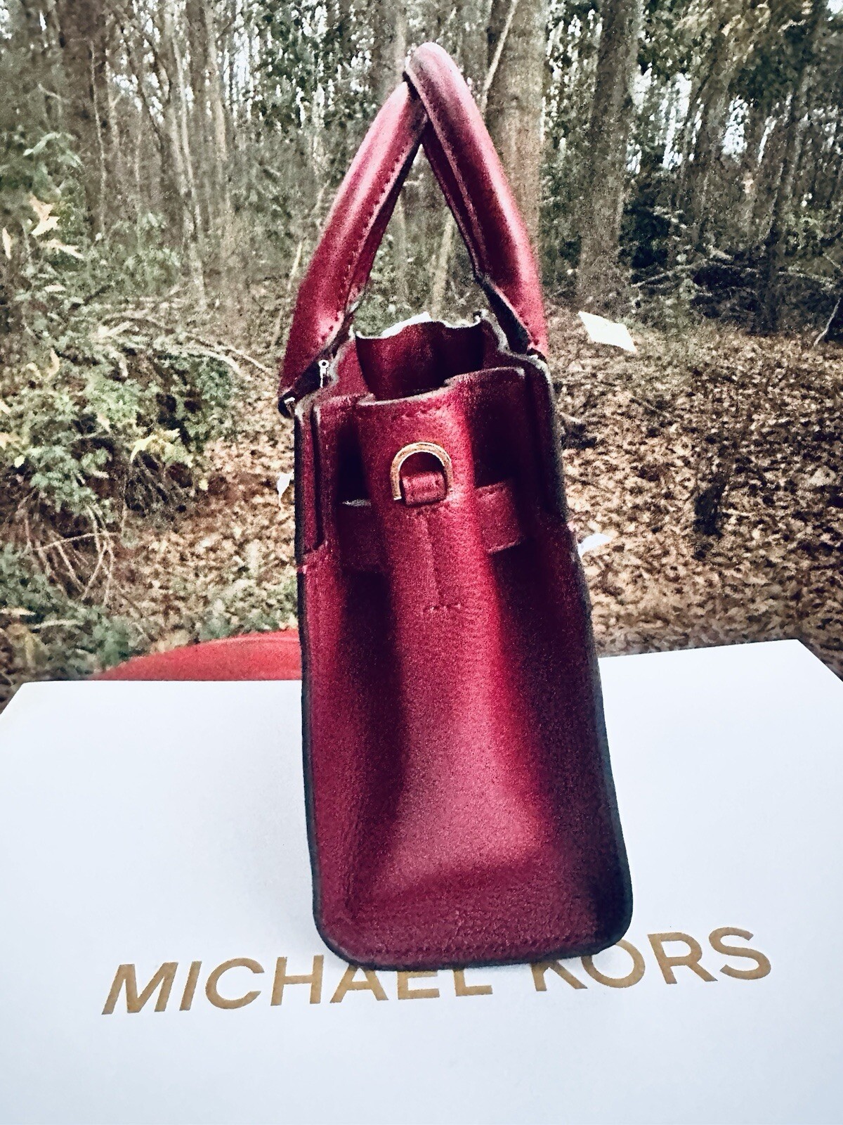 Michael Kors Hamilton Small Satchel Leather Crossbody Bag Mulberry