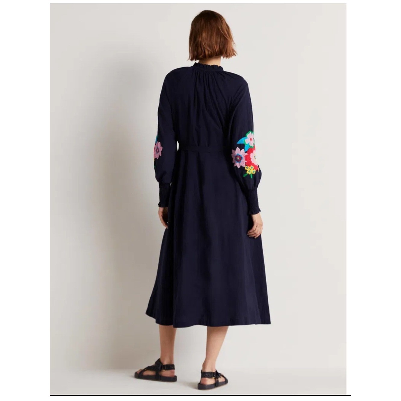 Boden Embroidered Cotton Maxi Dress Sz 6 Navy D002