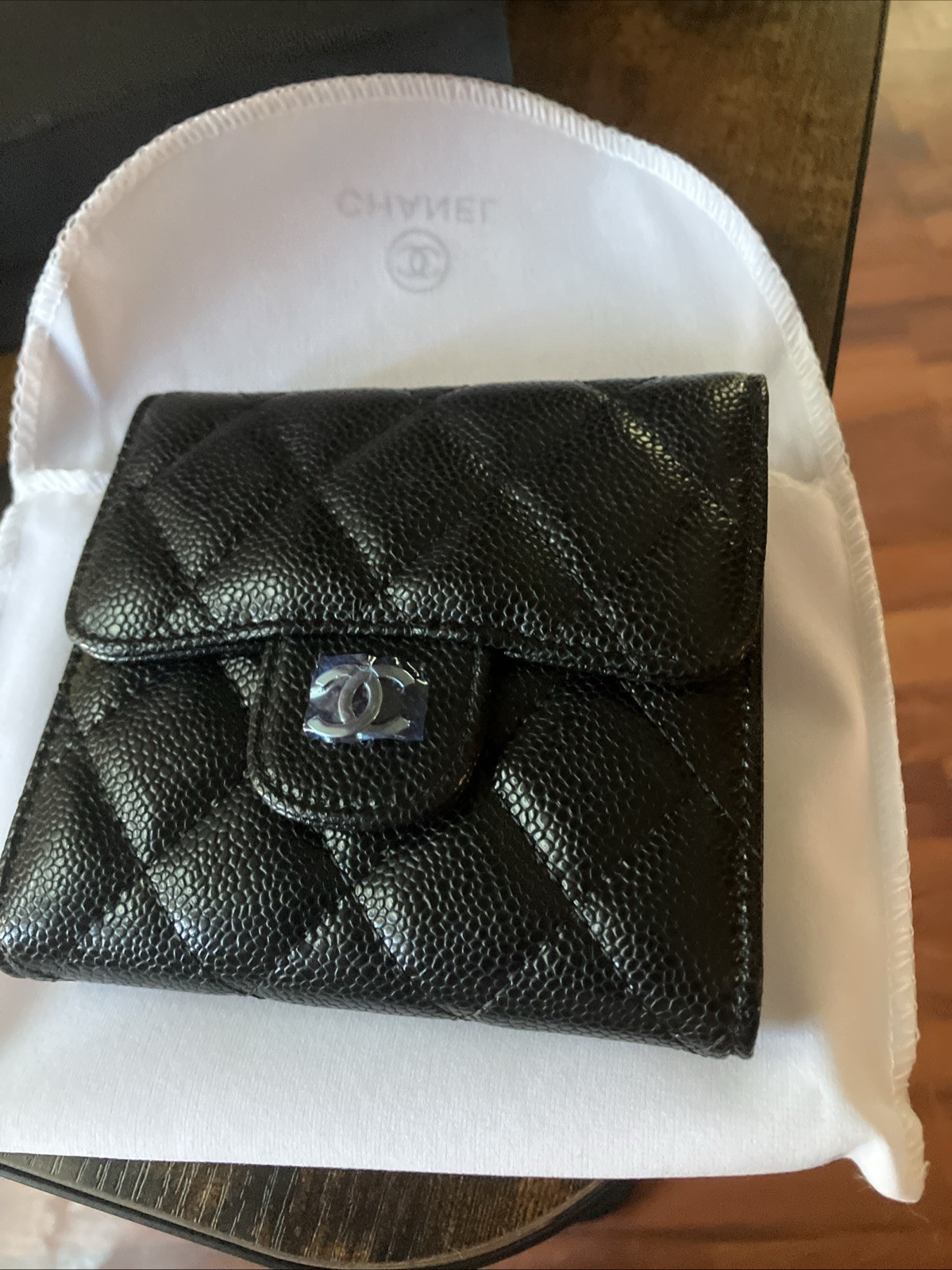 CHANEL Matelasse Coco Mark Lambskin Black Trifold Long Flap Wallet