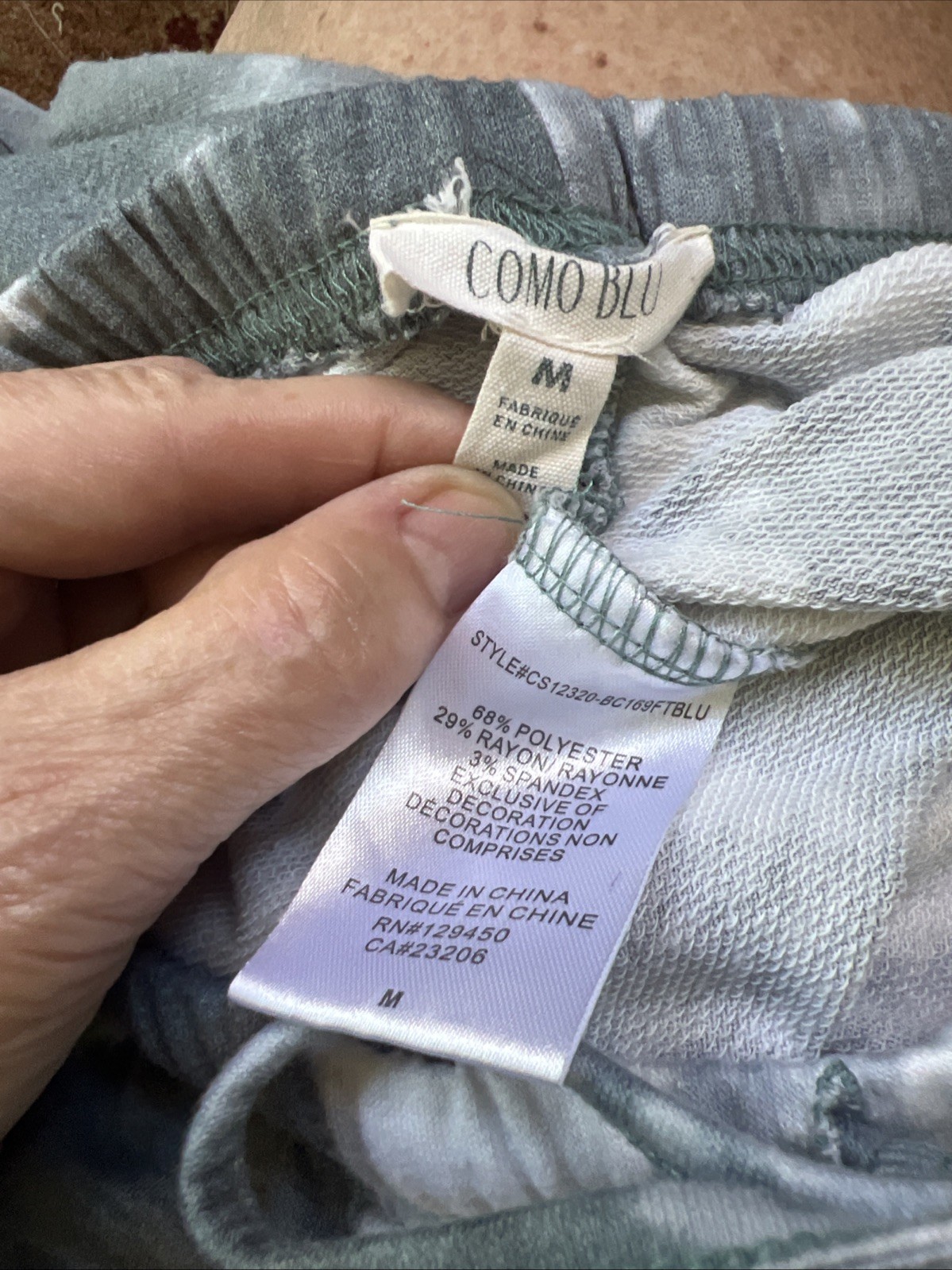 COMO BLU Tie Dye Gray White Pullover & Jogger Pants Matching Lounge Set Cozy M