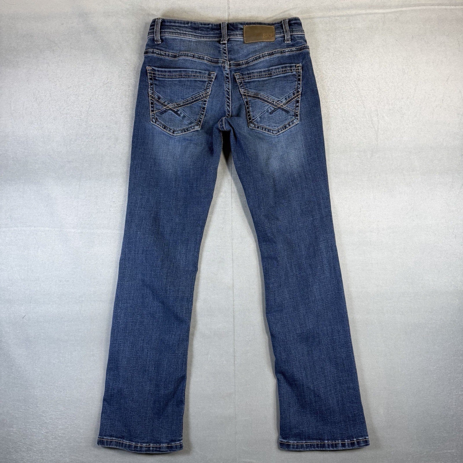 BKE Aiden Jeans Men’s 28×30 Blue Bootcut Dark Wash Western Buckle Stretch Denim