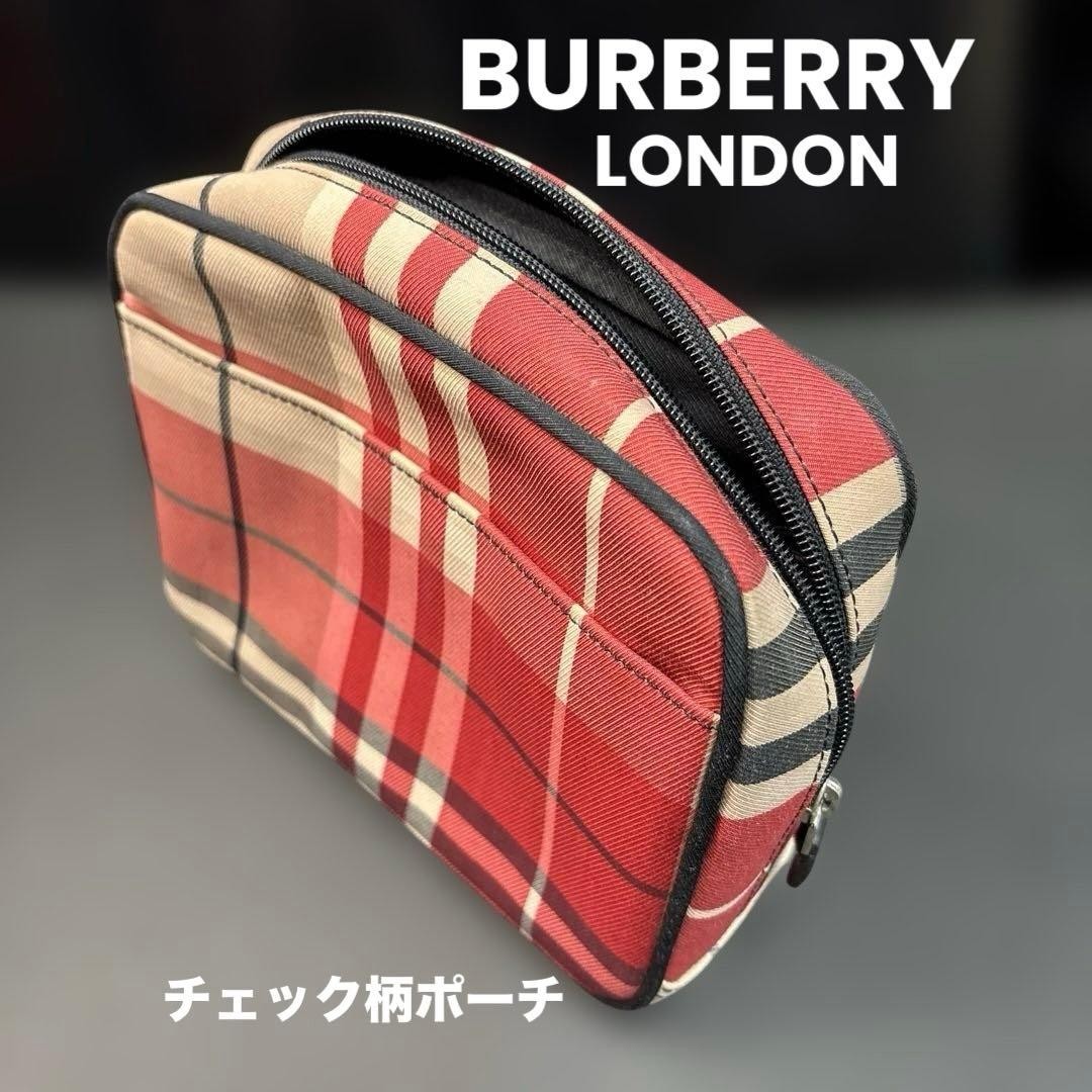 Burberry Plaid Pouch Vanity Clutch Nova Check 6.3×7.9in Used