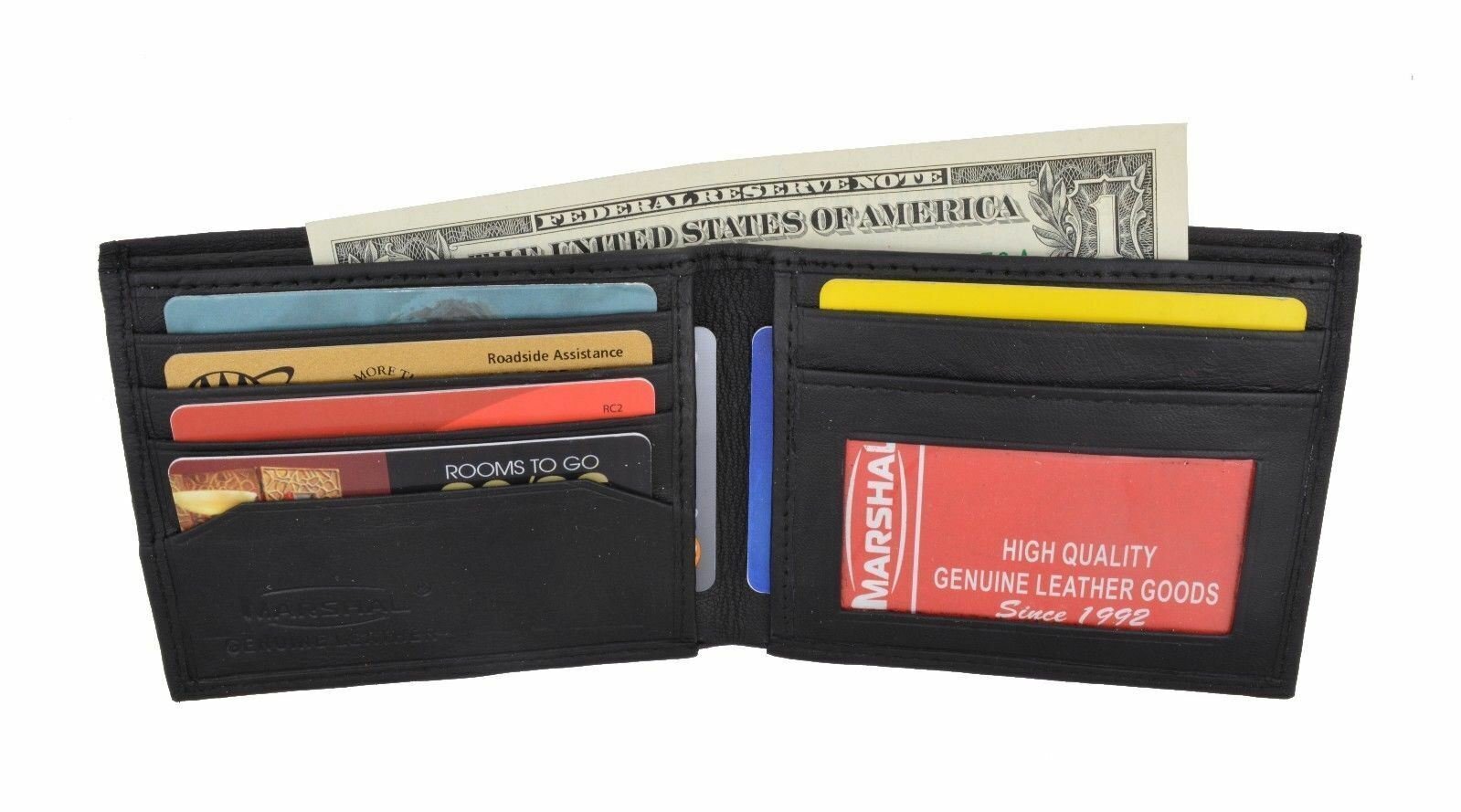 Black Men’s Leather Bifold Credit/ID Cards Holder Slim Wallet Billfold Marshal