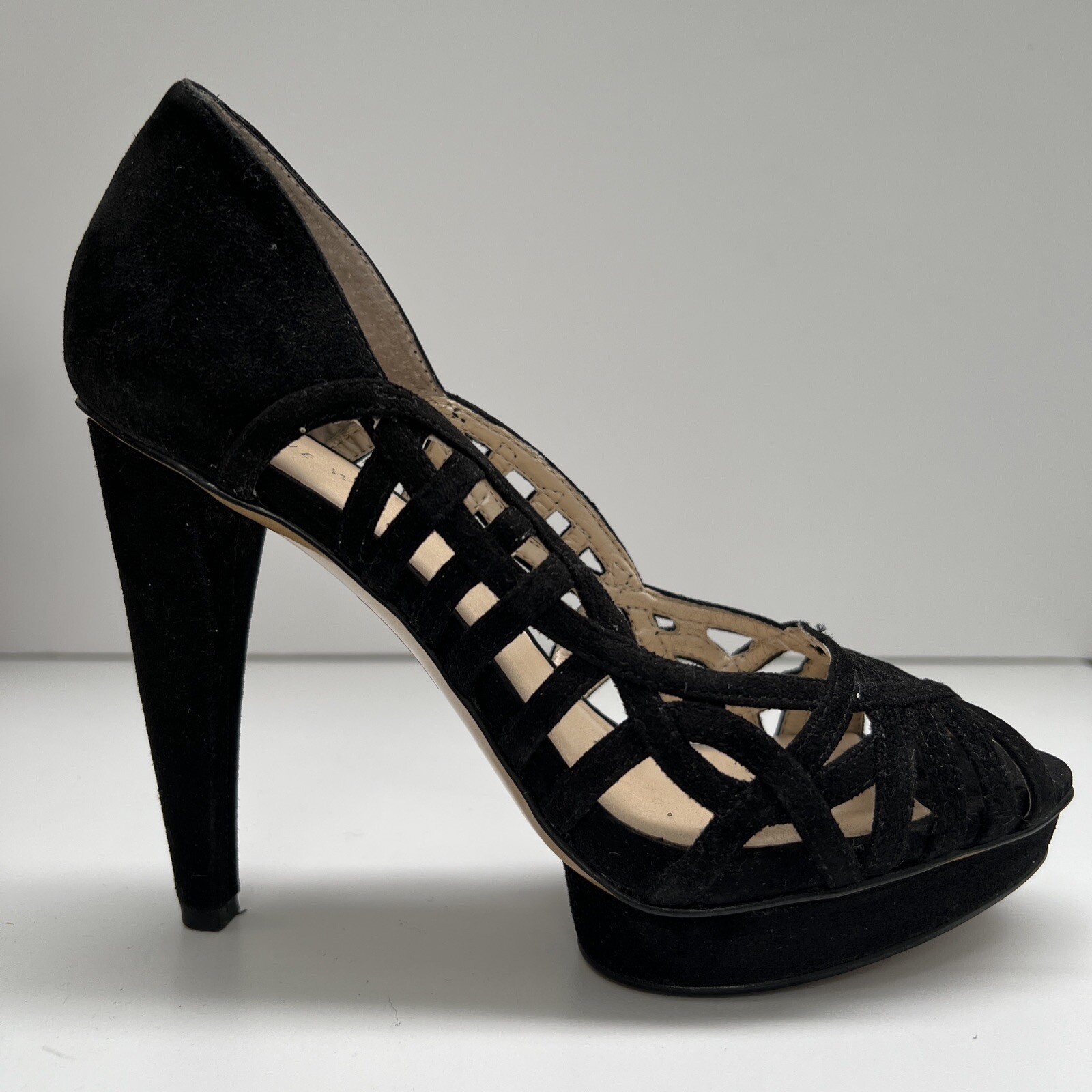 Nine West Womens Shoes Black Suede Open Toe 12cm Heels Sz 7M Party Cocktail