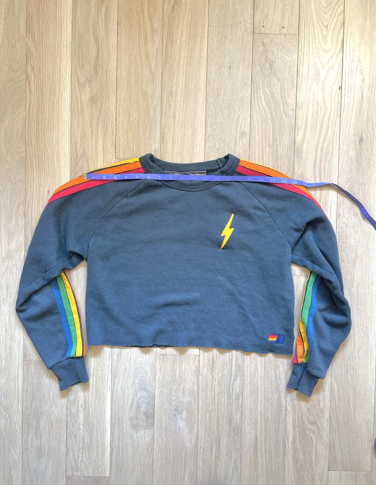 Aviator Nation 5 Stripe Pullover Cropped Crewneck Hoodie Sweatshirt XS