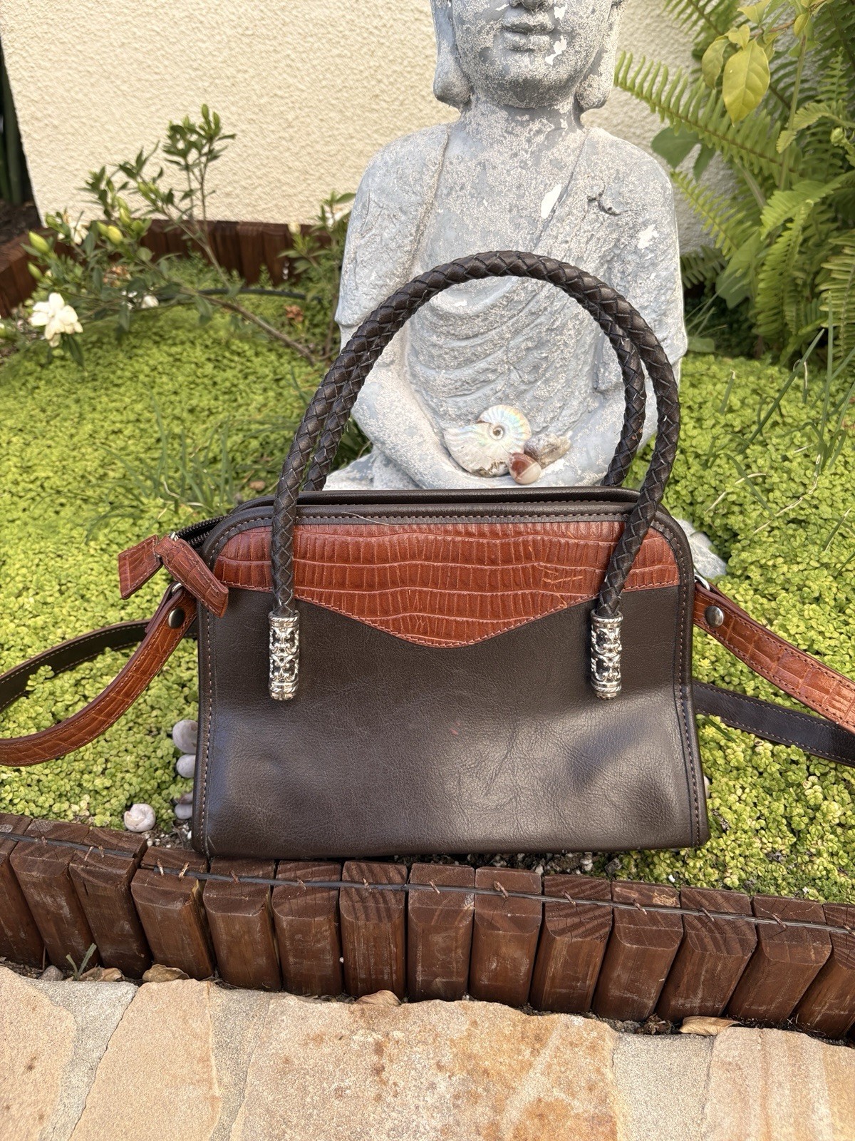 Brighton Brown Satchel Top Handle Bag Heart Accent Zip Lined Inner Pockets