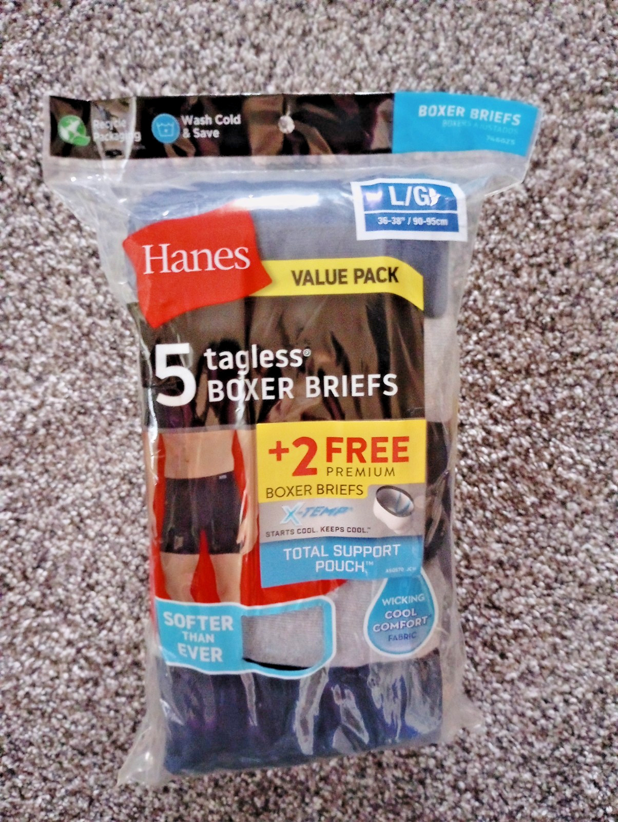 Mens Hanes Tagless Boxer Briefs Size Large 5 Pack + 2 Free X-Temp Boxer Brief