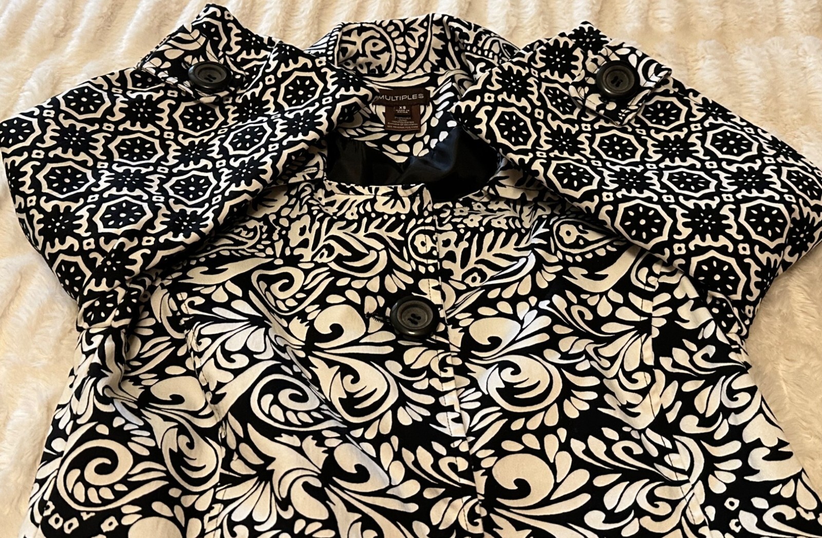 Women’s Multiples Black & White Buttoned Jacket Cotton Polyester Blend Size XS