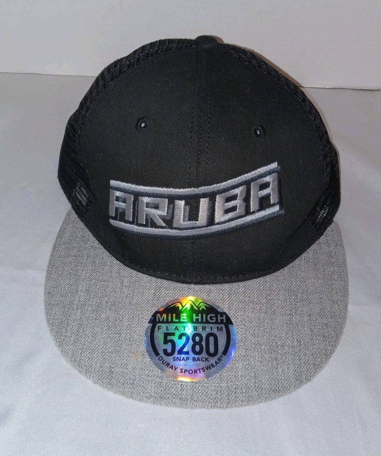 Aruba Hat Cap Snapback Black Gray Mile High 5280 Flat Brim Embroidered Mens
