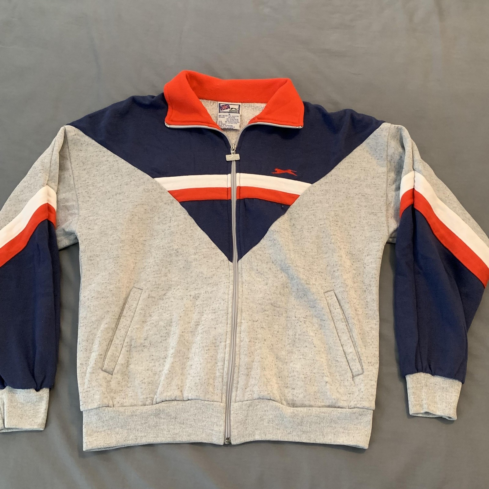 Slazenger Jacket Mens Medium Gray Colorblock Track Full Zip Retro Athletic