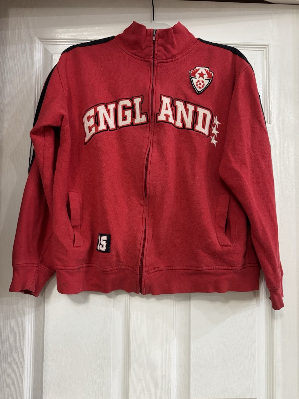 Large Red and White England Zip U Jacket with Pockets