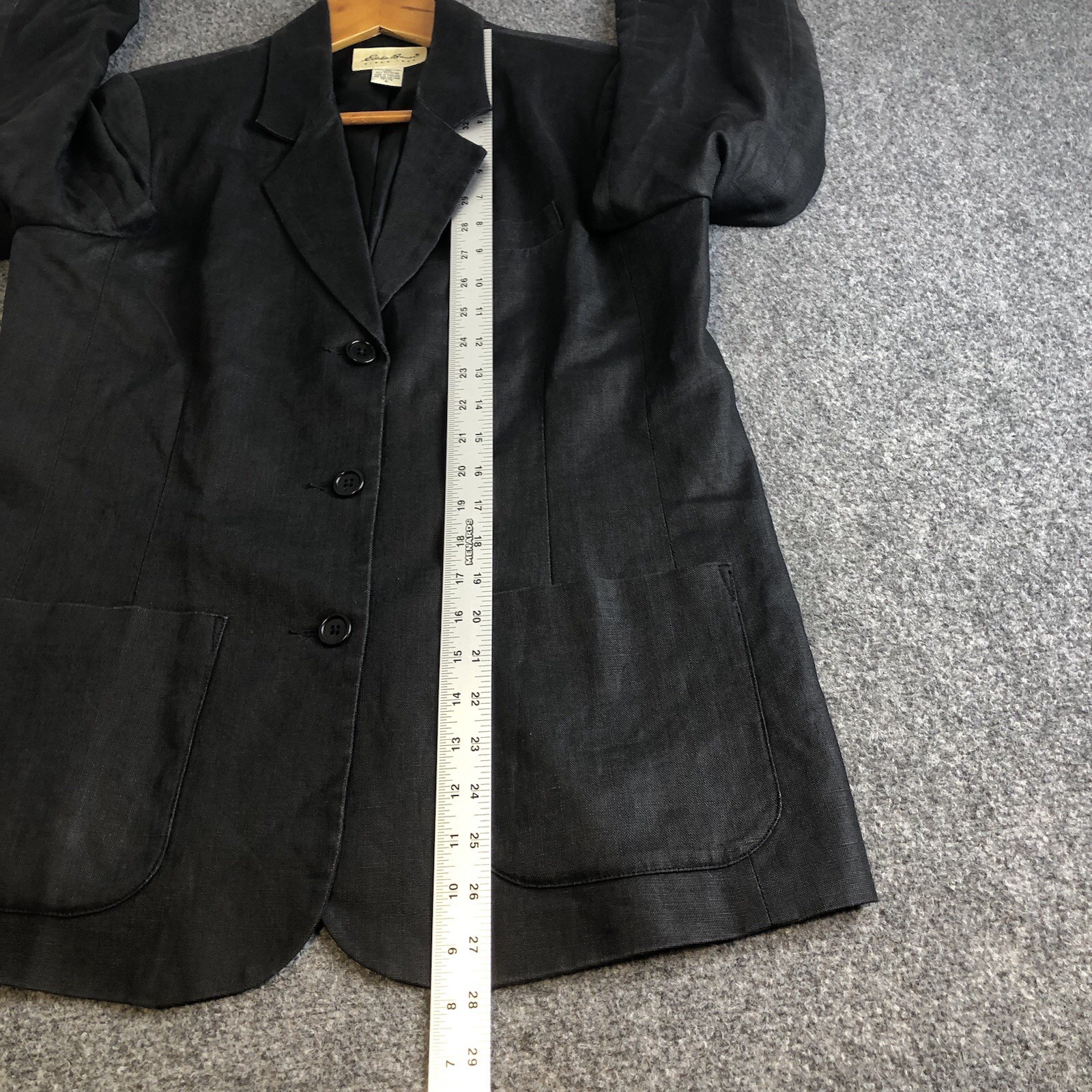 Eddie Bauer Womens Small Petite Black Jacket Blazer 100% Linen Preppy Minimalist