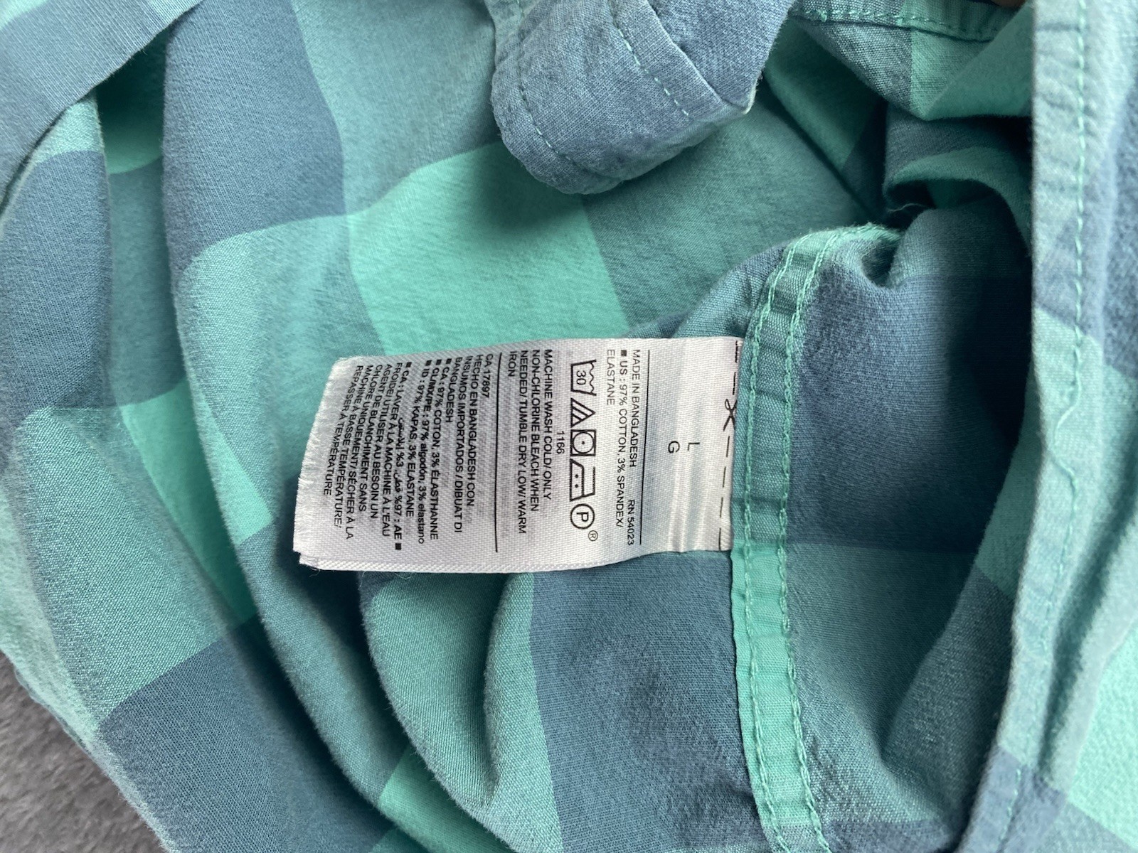 Old Navy Teal/Blue/Green Plaid Button Down Shirt Mens Regular Sz L