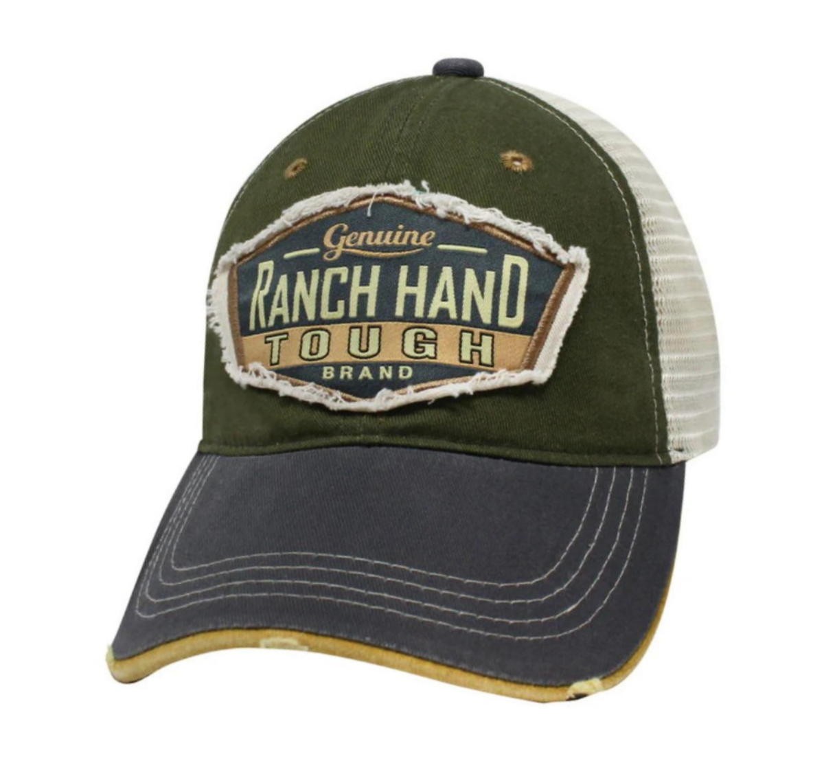 Men’s Ranch Hand Tough Washed Cap w/ Woven Applique Distressed Hat