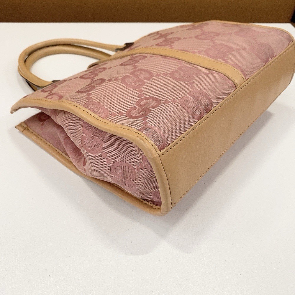 Authentic Vintage Gucci Pink GG Jackie Canvas Handbag Tote Top Handle Bag