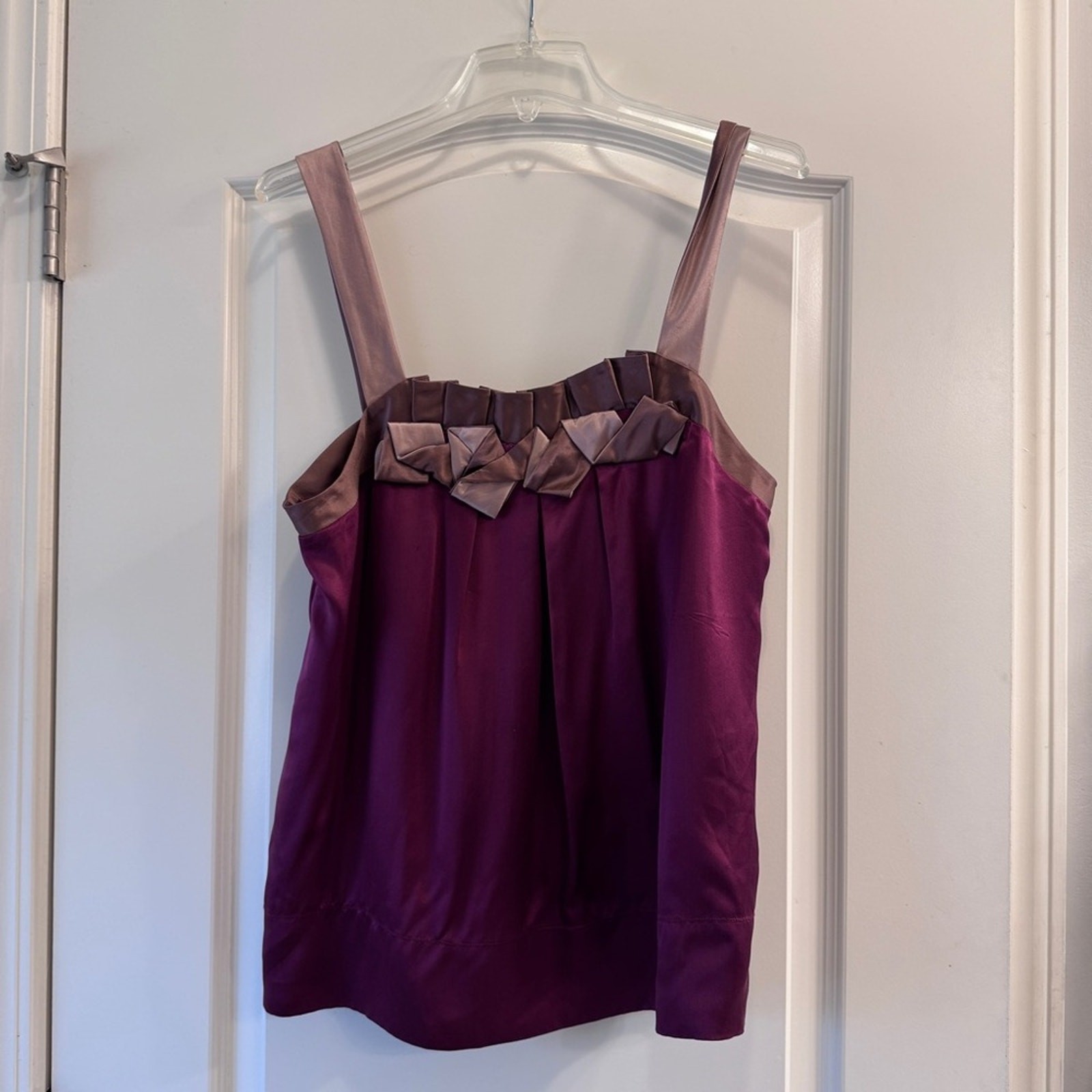 Plum Silk Bow Detail Tank Top Size Large Dressy Cami