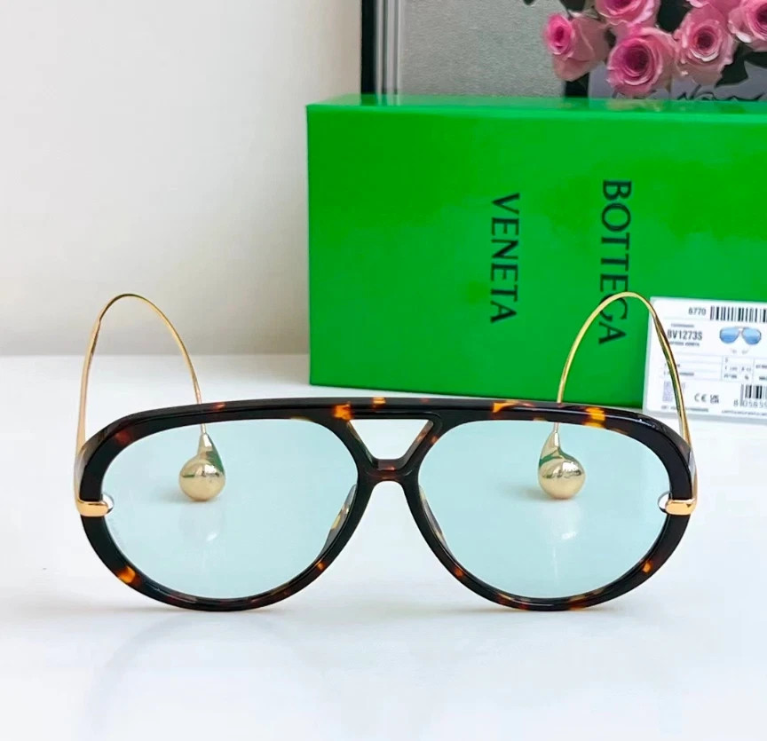 Bottega Veneta Drop Pilot sunglasses BV1273 Havana/Light Blue With Case New