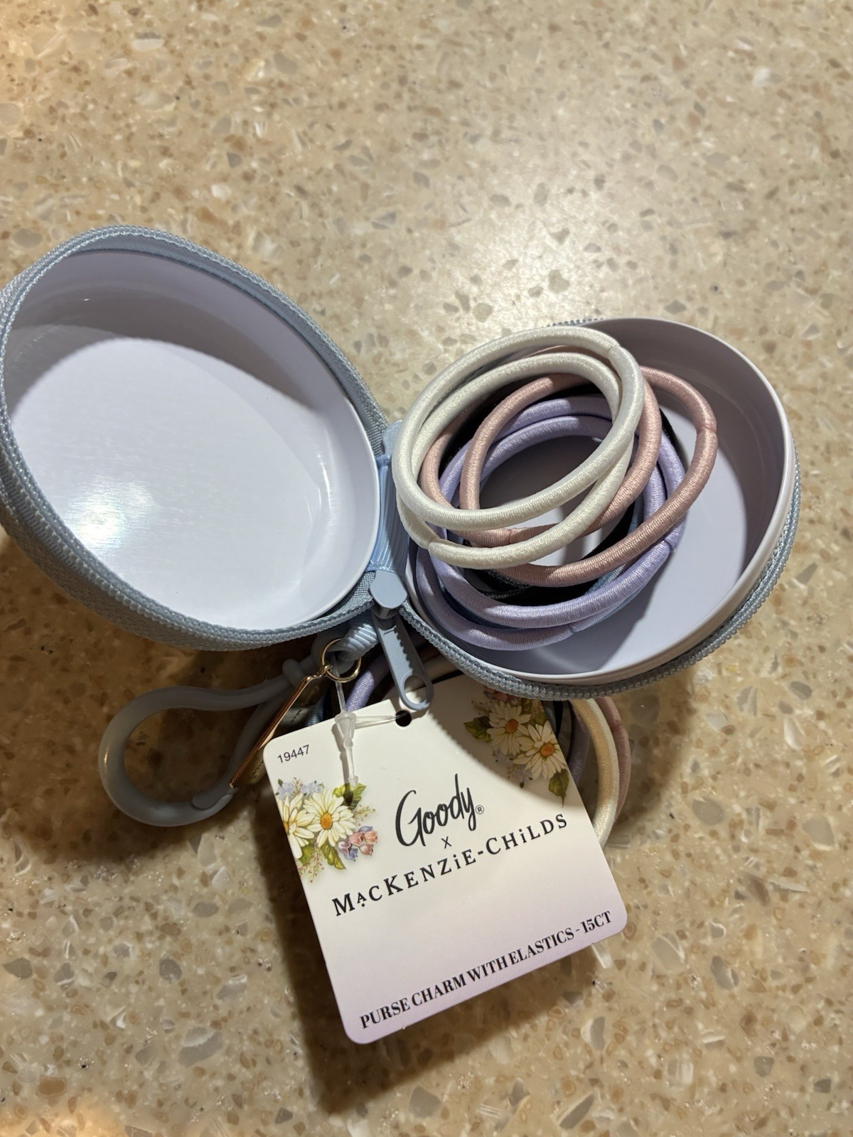 NEW MACKENZIE CHILDS X GOODY Round Elastic Tie Pouch Rosy Check