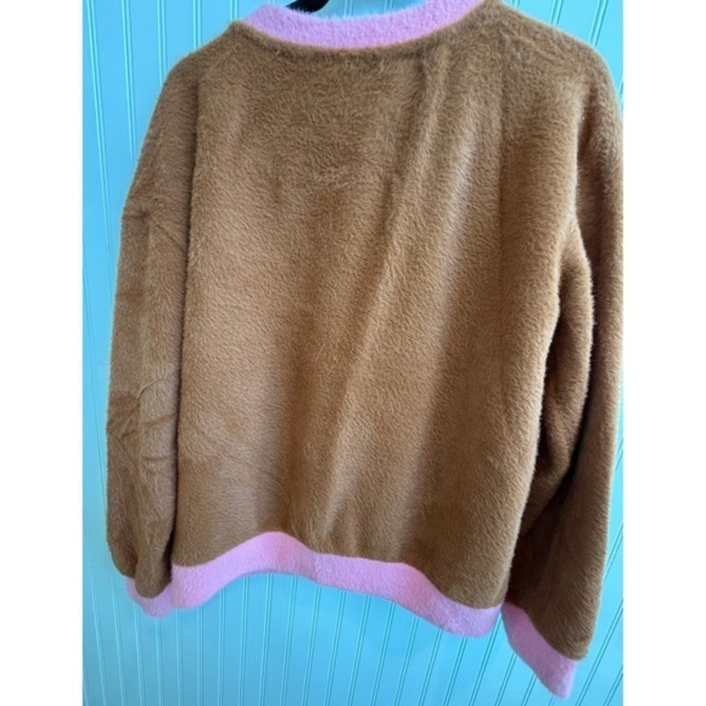 Maeve Anthropologie Brown Pink Eyelash Knit Fuzzy Colorblock Sweater Small NWOT