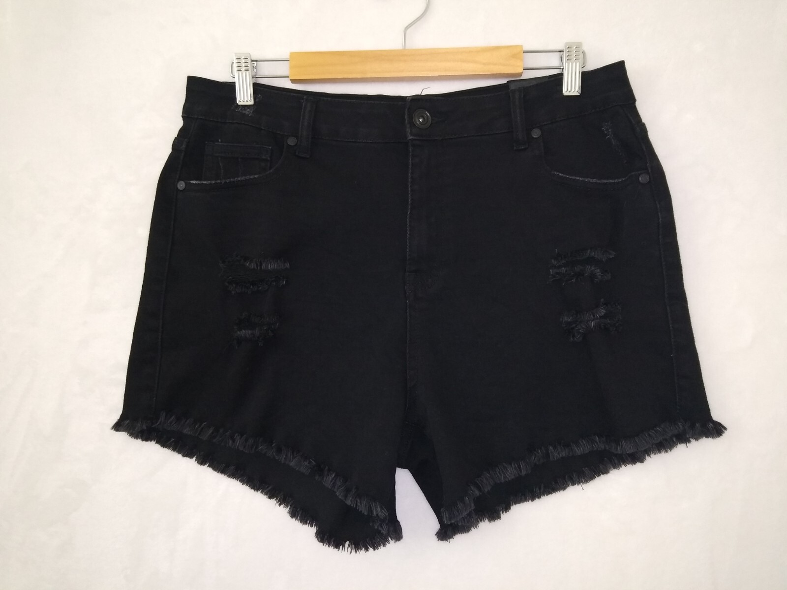 Distressed Womens Black Denim Short High Rise 17 33 Blue Savvy Pockets Stretchy