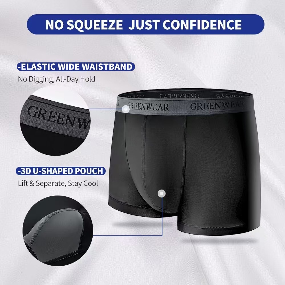 GREENWEAR Men’s Dual Pouch Boxer Briefs 4 Pack – Modal Mens Underwear,Breathable