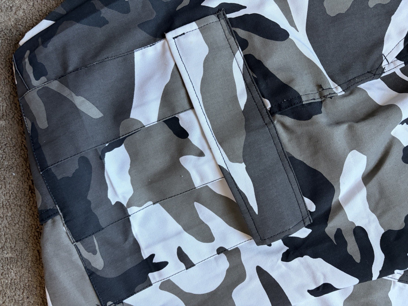 Men’s XL Regular Gray Black White Camouflage Cargo Pants Adjustable Waist