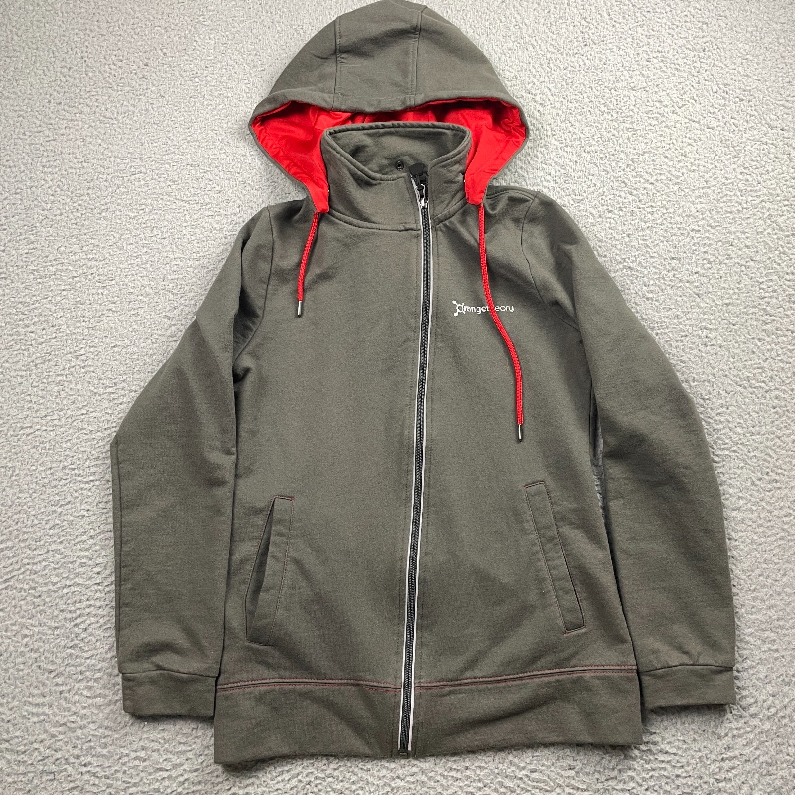 Orange Theory Hoodie Jacket Womens Small Gray Full Zip Hooded Fitness Sweatshirt