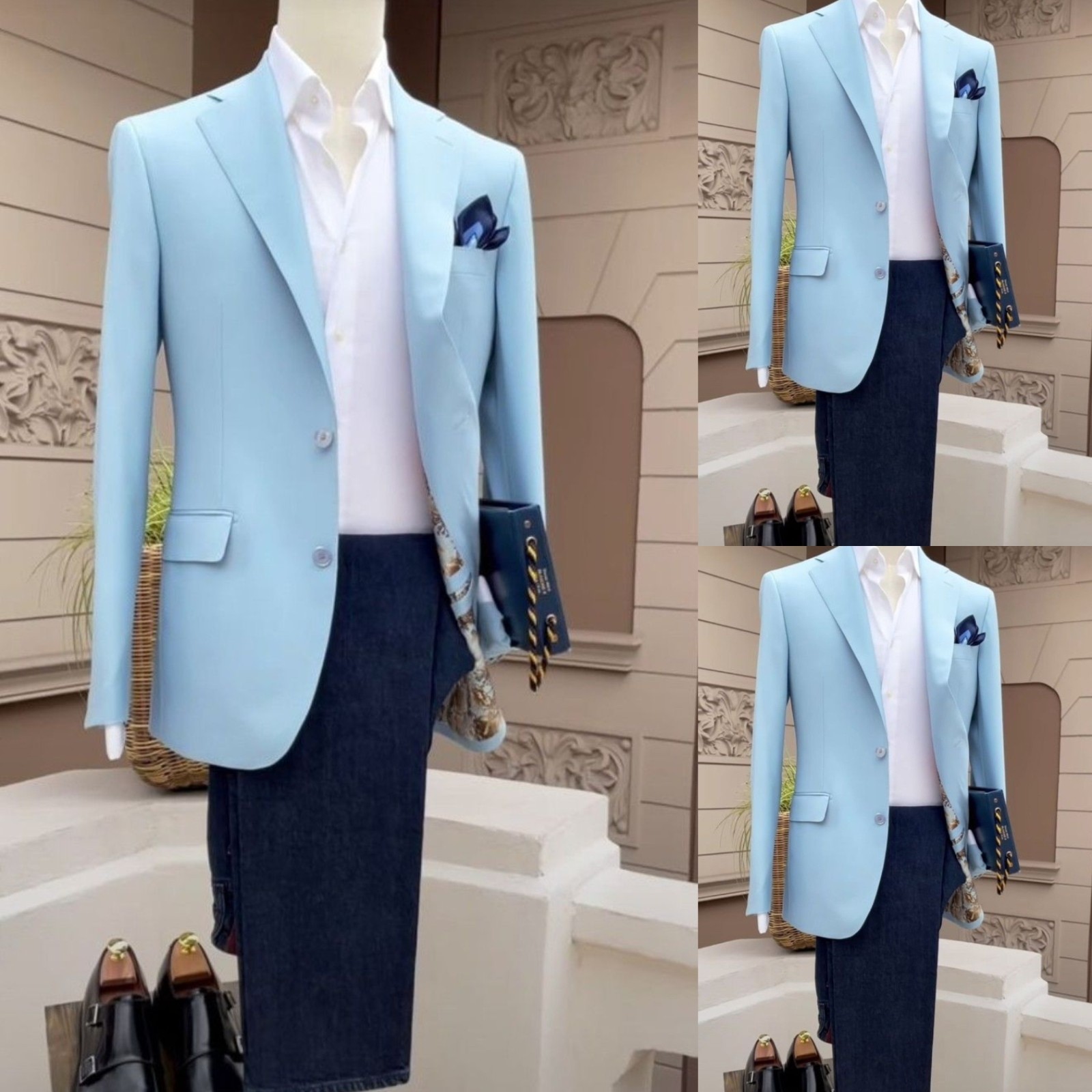 Blue Casual Wear Men’s Jacket 2Pcs Regular Fit Coat Formal Notch Lapel Jackets