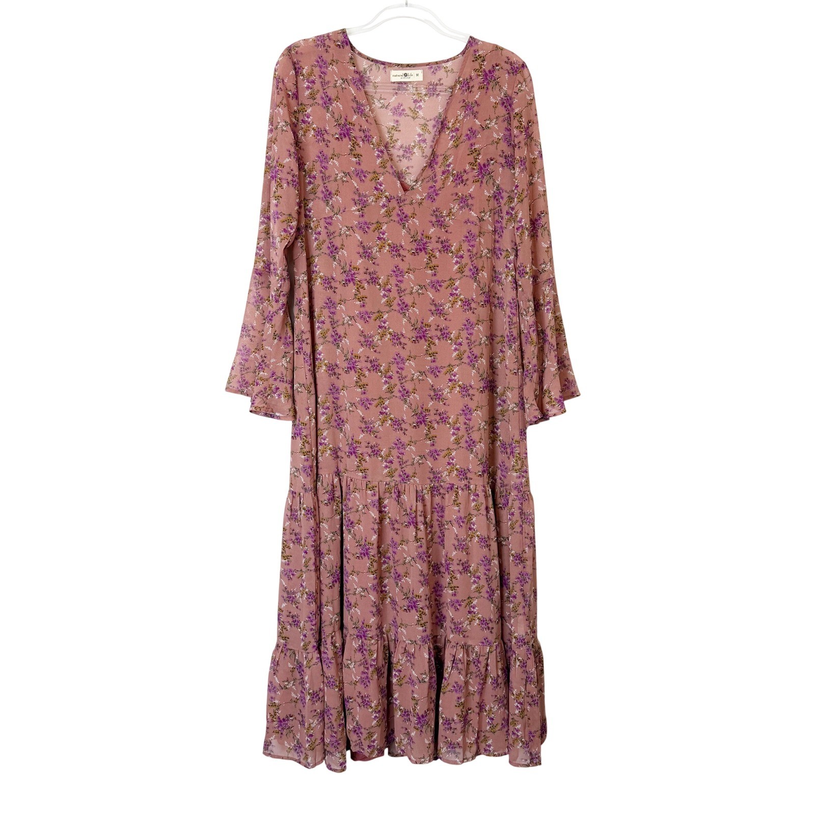 Natural Life Dance With Me Tiered Maxi Dress Women’s Medium Pink Floral Boho