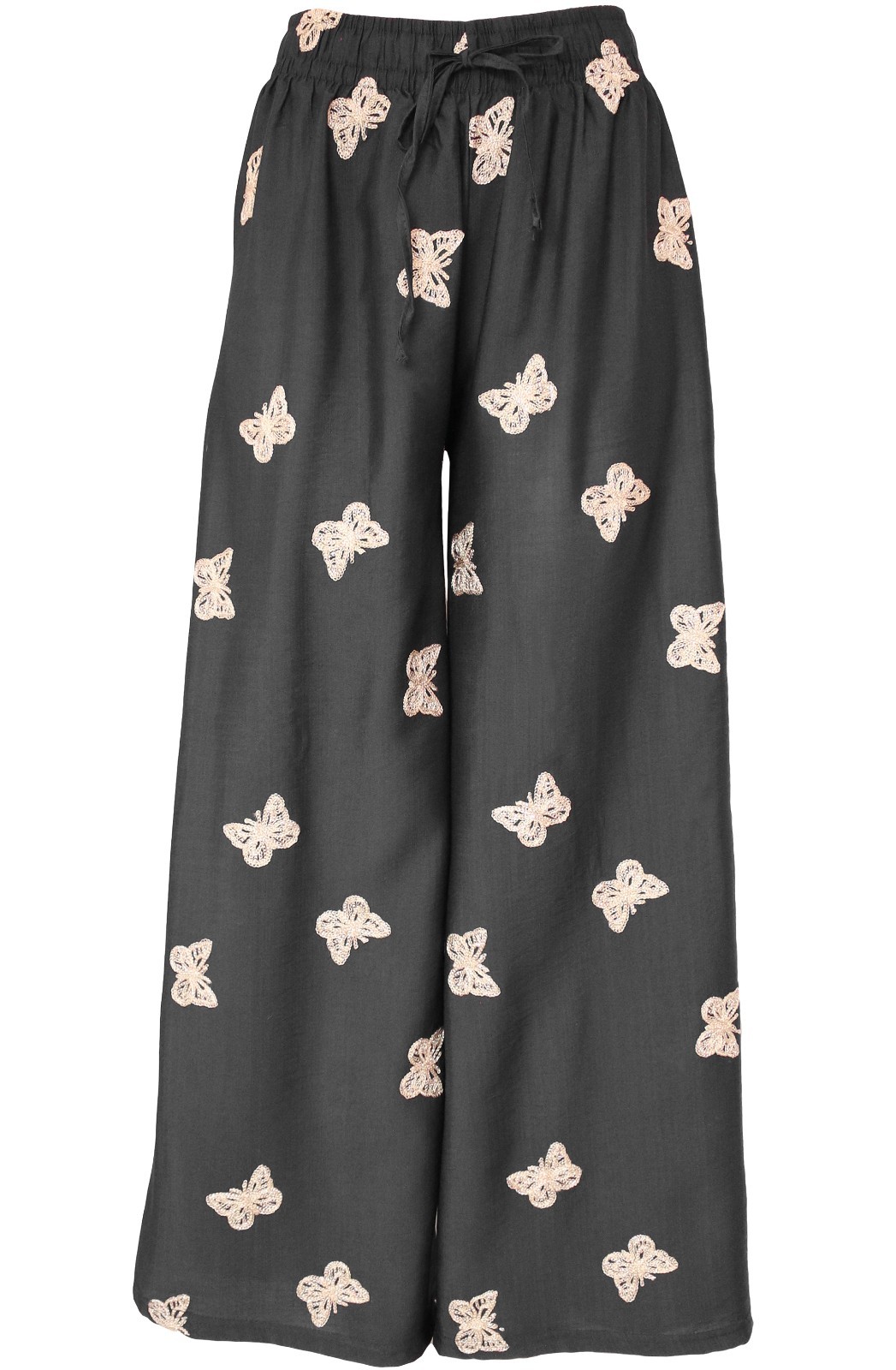 Women Embroidered Wide‑Leg Pants Butterfly Palazzo Pants Cotton Summer Trousers