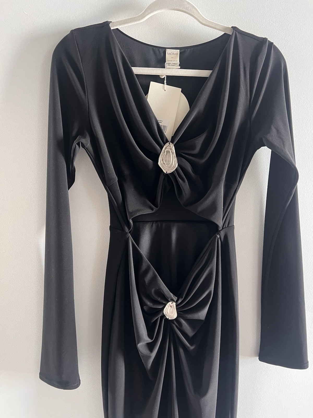 NWT Baobab Fiore Dress Ombra Black Medium Cut Out Maxi Long Sleeve Designer
