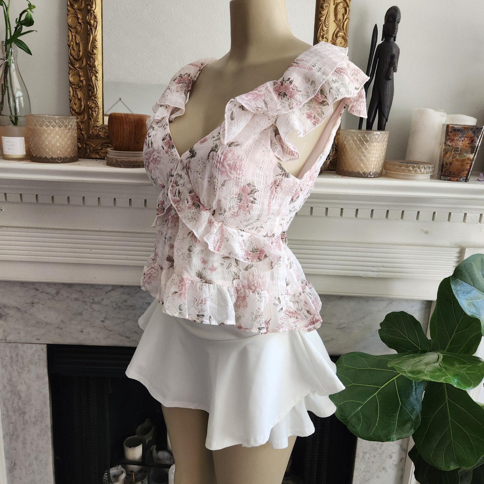 Trixxi Pink Floral Ruffle Top Size Large Ruffle Coquette Soft Girl Romantic
