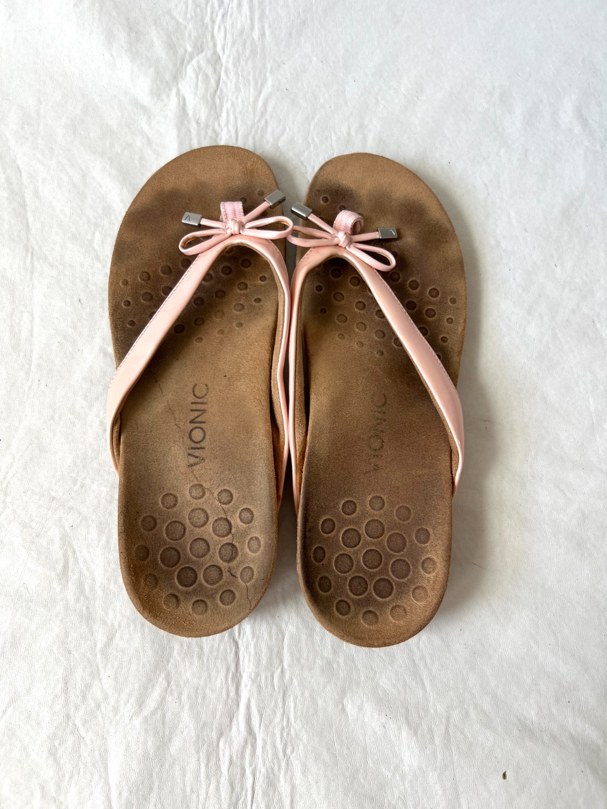 Vionic sandals flip flops size 10 Bella II light pink bow thong comfort shoes