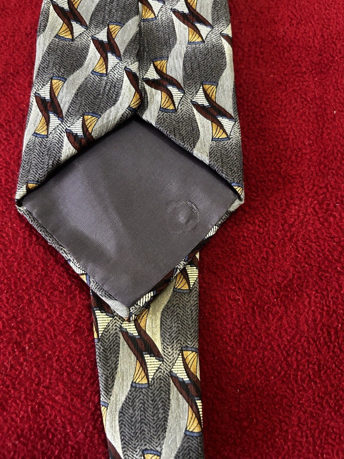 Hill & Archer 100% Silk Men’s Tie Gray Black Brown Yellow White Geometric